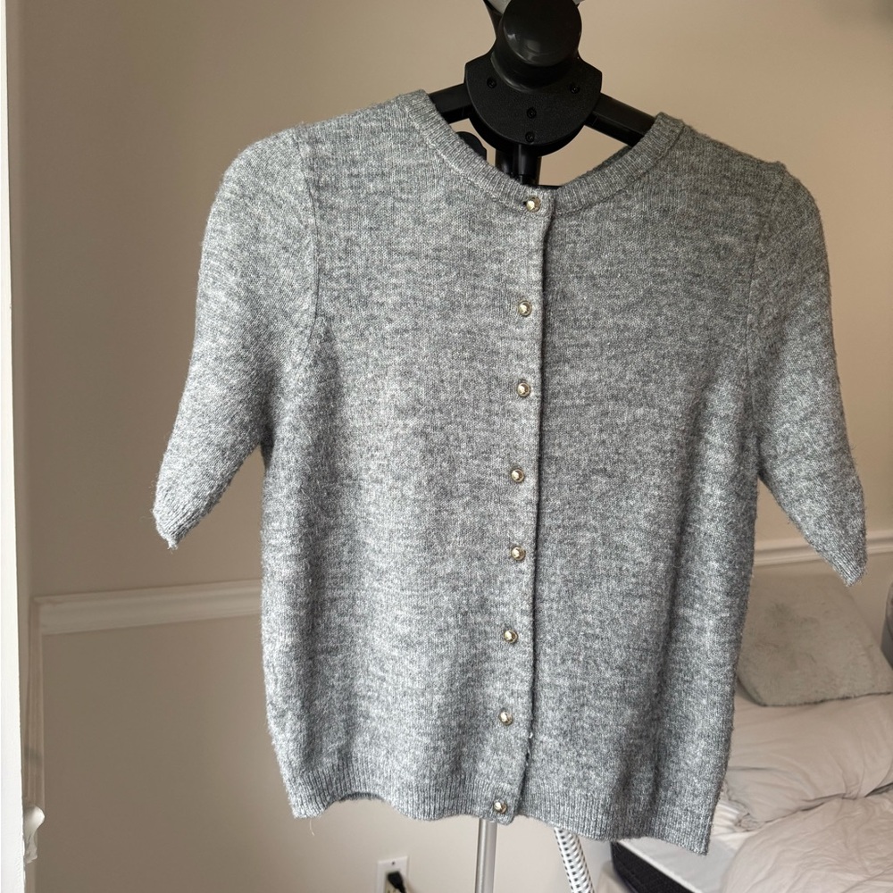 H&M Light Gray Short Sleeve Button Cardigan